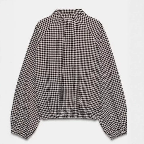 Damen Kurzblousonjacke im Vichykaro mit hohem Stehkragen und Tunnelzugsaum Nord Taschen