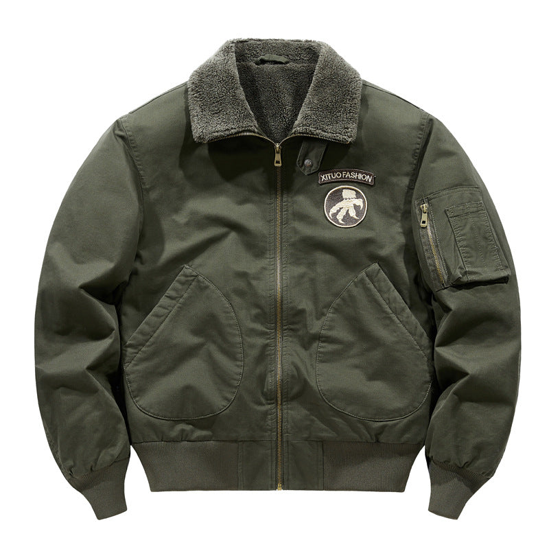 Men's  shearling-collar aviator bomber jacket with utility sleeve pocket Nord Taschen