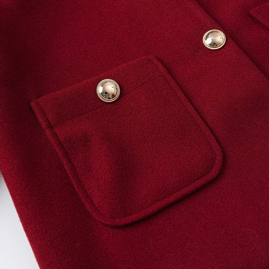 Damen Cropped Wollmix-Jacke mit Rundhalsausschnitt, aufgesetzten Taschen und goldfarbenen Zierknöpfen Nord Taschen