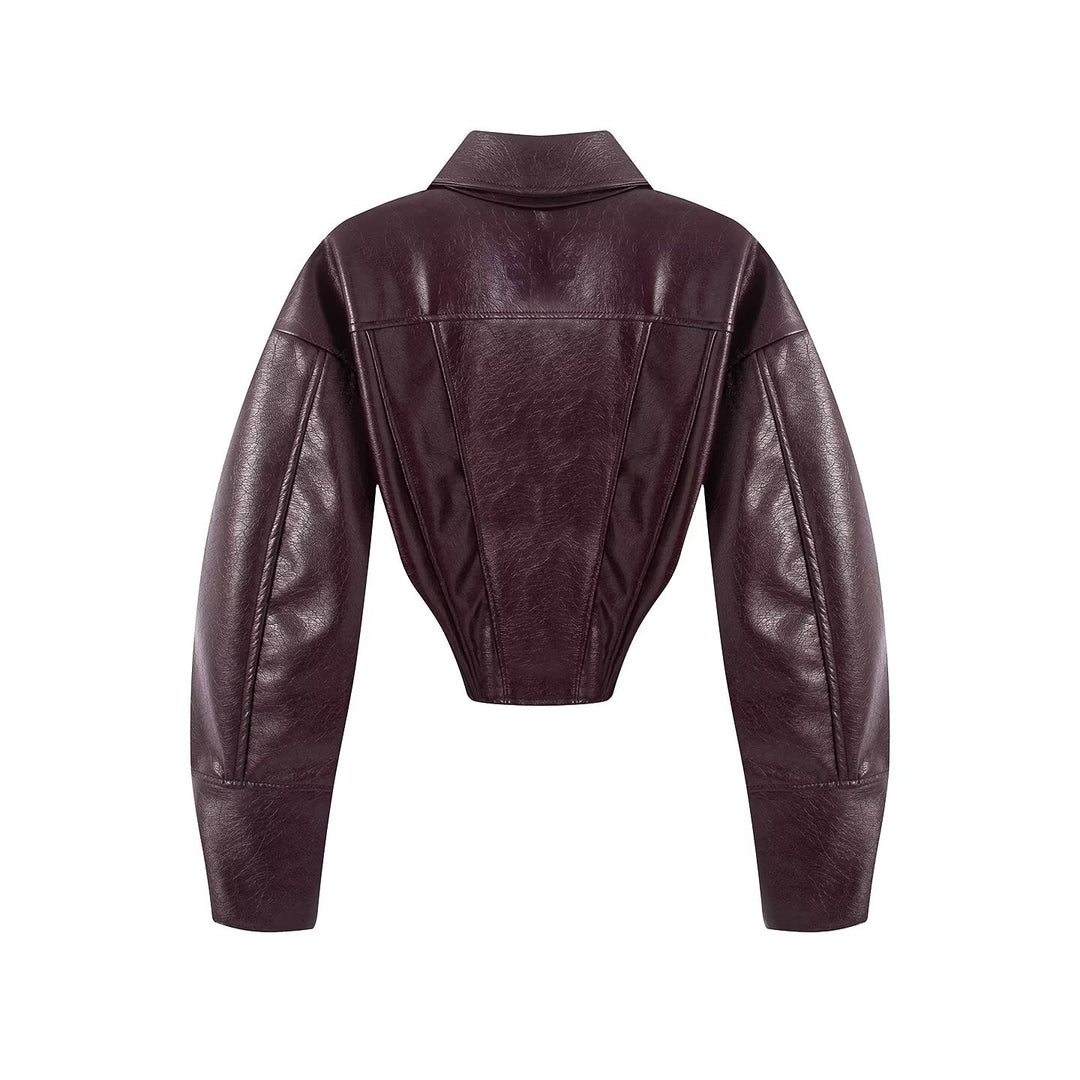 Damen Kurzjacke im Korsagenstil aus Lederimitat mit betonter Schulterpartie Nord Taschen