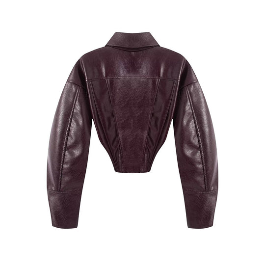 Damen Kurzjacke im Korsagenstil aus Lederimitat mit betonter Schulterpartie Nord Taschen