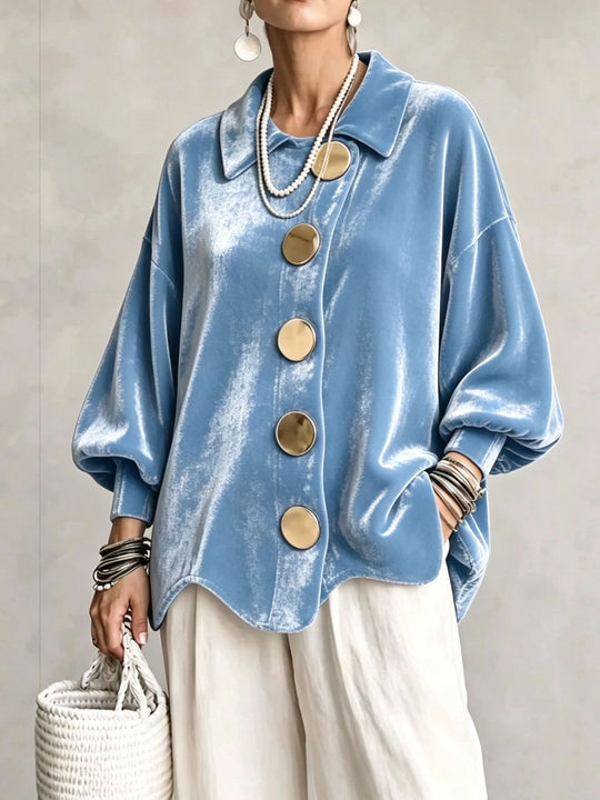 Damen Oversized Samtjacke mit großen Zierknöpfen und Balloon-Ärmeln Nord Taschen