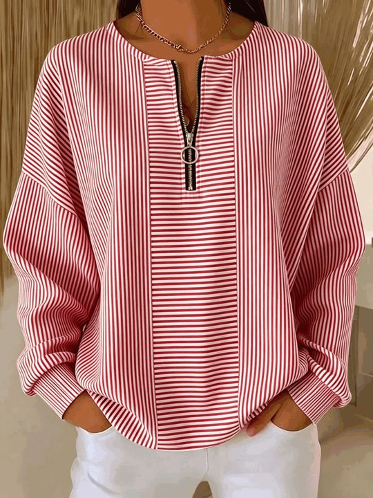 Damen Oversize Pullover mit feiner Rippstruktur und kurzem Zipper Nord Taschen