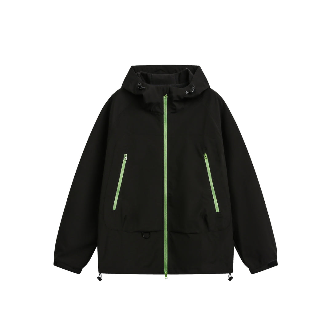 Damen Wasserdichte Softshell‑Regenjacke mit Kapuze, verstellbarem Saum und kontrastierenden Reißverschlüssen Nord Taschen