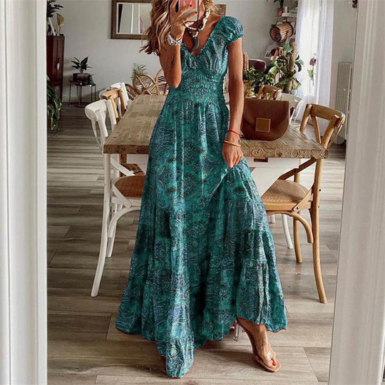 Damen Maxikleid mit Boho-Design und schwingendem Abschluss