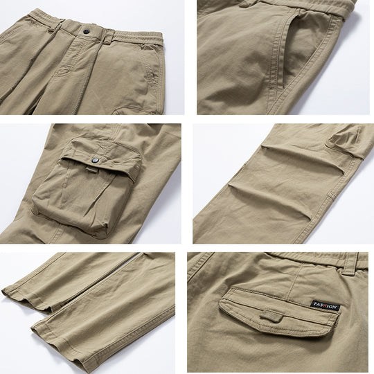 Herren Relaxed-Fit Canvas‑Cargohose mit Elastikbund, verdecktem Tunnelzug und Mehrfach‑Klappentaschen Nord Taschen