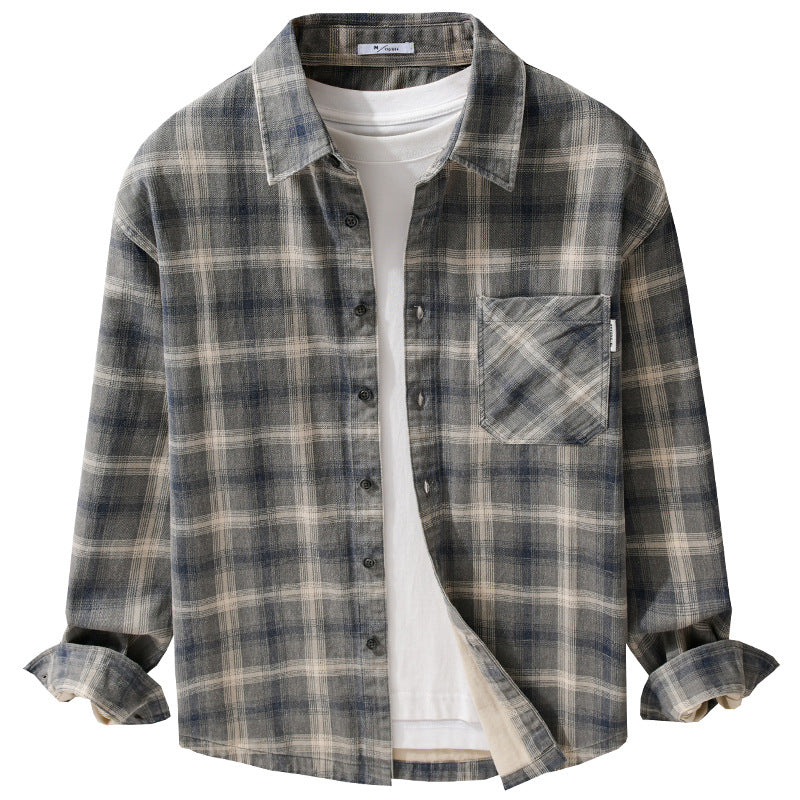 Herren Karo-Relaxed-Overshirt aus gebürstetem Baumwollmix mit Brusttasche und durchgehender Knopfleiste Nord Taschen
