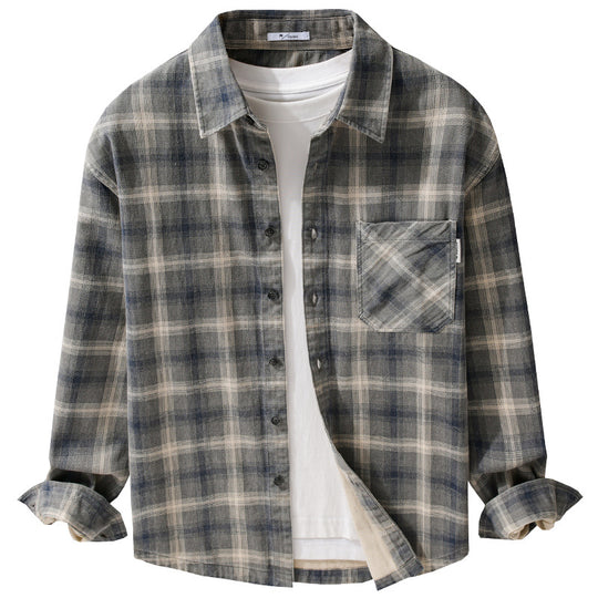 Herren Karo-Relaxed-Overshirt aus gebürstetem Baumwollmix mit Brusttasche und durchgehender Knopfleiste Nord Taschen