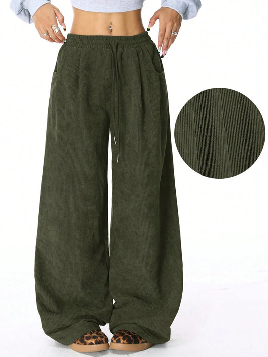 Damen Weite Cordhose mit Gummibund, Tunnelzug und Eingrifftaschen Nord Taschen