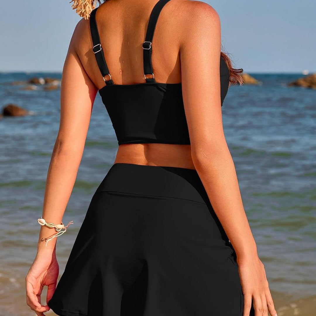 Damen Sportliches Bikini-Set mit modischem Wickeltop und schickem Rock