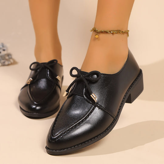 Damen Spitz zulaufende Loafer mit dekorativer Satin-Schleife und flachem Blockabsatz Nord Taschen