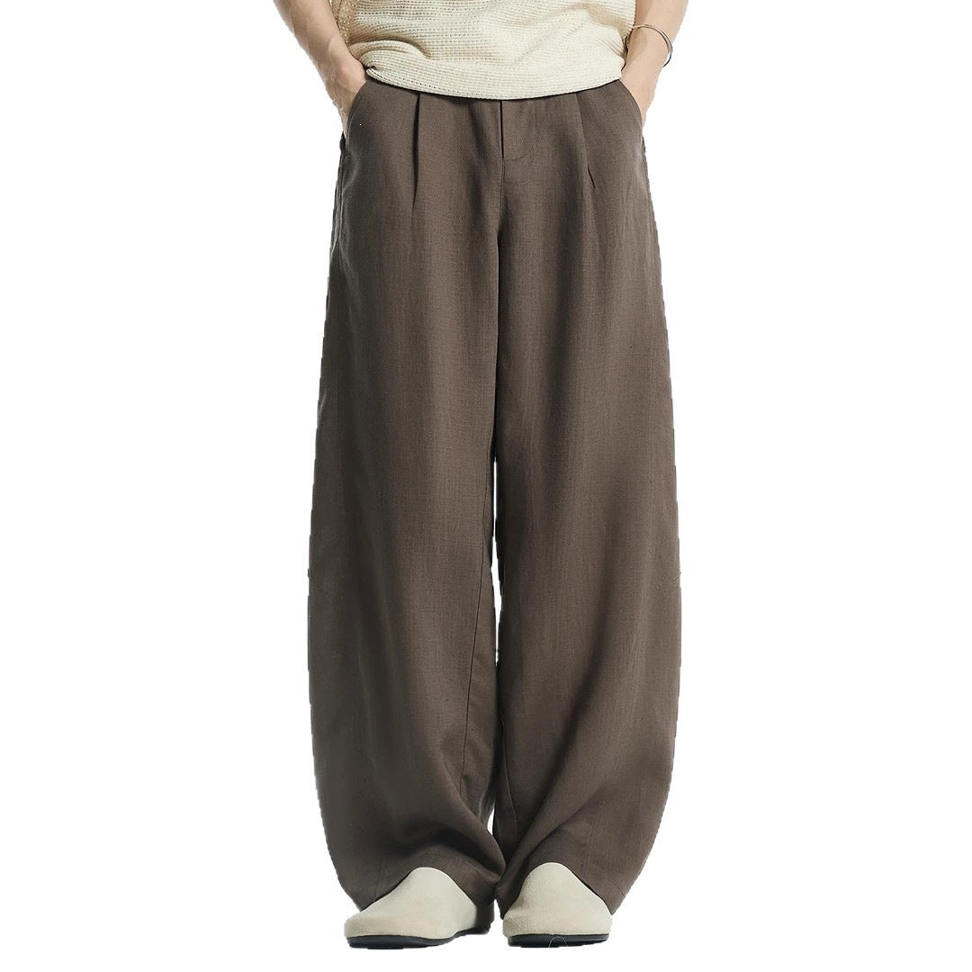 Damen Weitgeschnittene Leinenhose mit seitlichen Taschen Nord Taschen