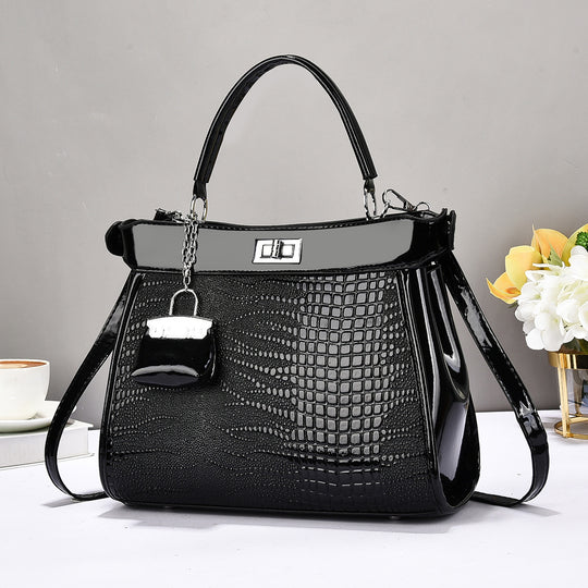 Damen Handtasche mit glänzender Krokodil-Prägung und abnehmbarer Mini-Clutch Nord Taschen