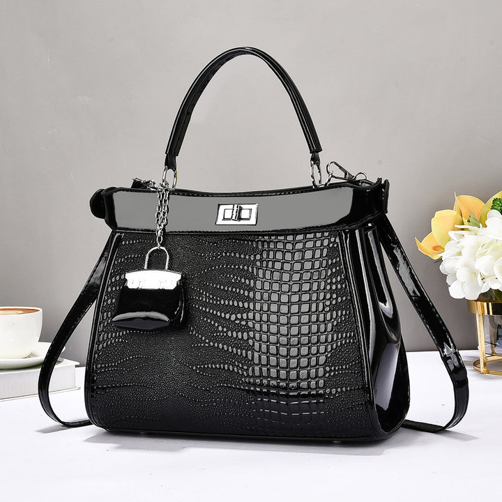 Damen Handtasche mit glänzender Krokodil-Prägung und abnehmbarer Mini-Clutch Nord Taschen