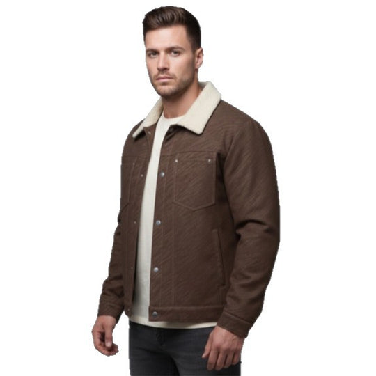 Herren Lässige Sherpa-gefütterte Truckerjacke mit Kunstfellkragen Nord Taschen