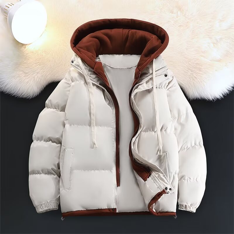 Unisex Gepolsterte Kapuzen-Winterjacke mit kontrastierendem Futter und Kordelzug Nord Taschen