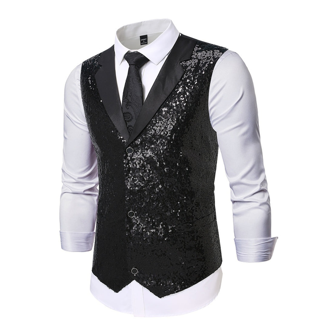 Herren Glänzende Pailletten‑Weste mit Satin‑Revers und taillierter Silhouette Nord Taschen