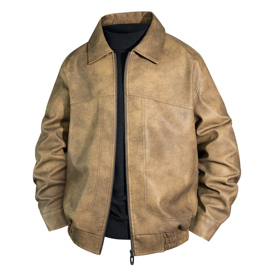Herren Bomberjacke aus geöltem Vintage-Leder mit Reißverschluss Nord Taschen