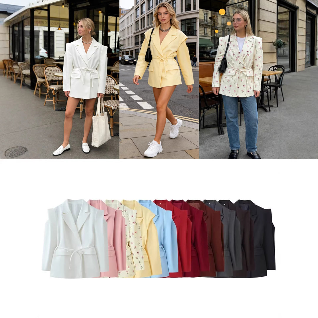Damen Taillierter Ein-Knopf-Blazer mit Bindegürtel und Schulter‑Cut‑Out Nord Taschen