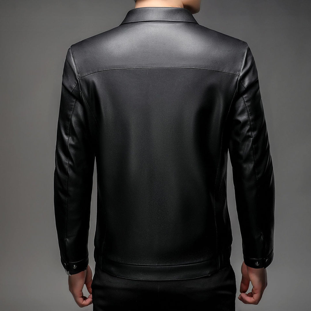 Herren Glatte Kunstlederjacke mit wärmendem Kunstfellfutter, Hemdkragen und elastischem Saum Nord Taschen