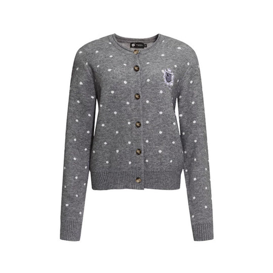 Damen Strick-Cardigan mit Rundhals, Tupfen-Jacquard und Zierwappen Nord Taschen