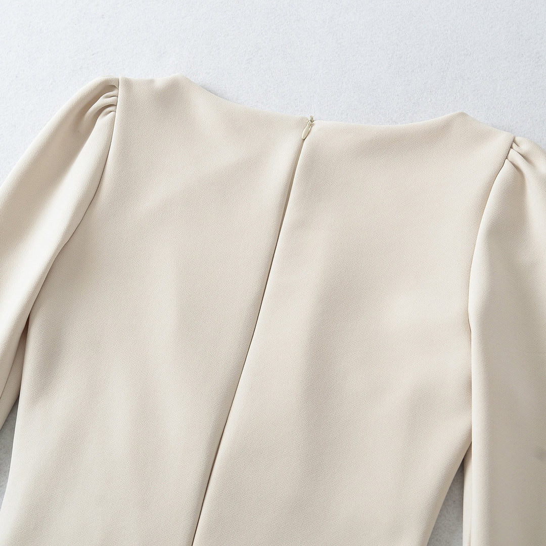 Damen Figurbetontes Midikleid mit geraffter Wickeloptik und langen Ärmeln Nord Taschen