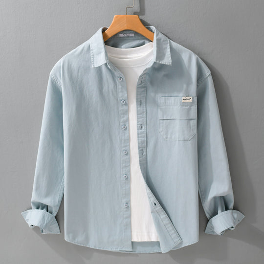 Herren Leichtes Baumwoll-Overshirt mit Kentkragen, Brusttasche und Relaxed-Fit Nord Taschen