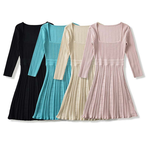 Damen Figurbetontes Feinstrick-Midikleid mit eckigem Ausschnitt und plissiertem Rock Nord Taschen