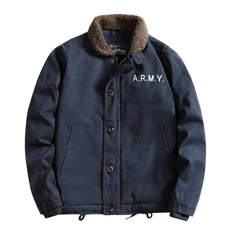 Herren  gefütterte Canvas-Pilotjacke mit Teddykragen, verdeckter Knopfleiste und verstellbarem Kordelzugsaum Nord Taschen
