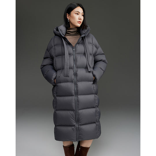 Damen Oversized Stepp-Daunenmantel mit Kapuze und verlängerter Silhouette Nord Taschen
