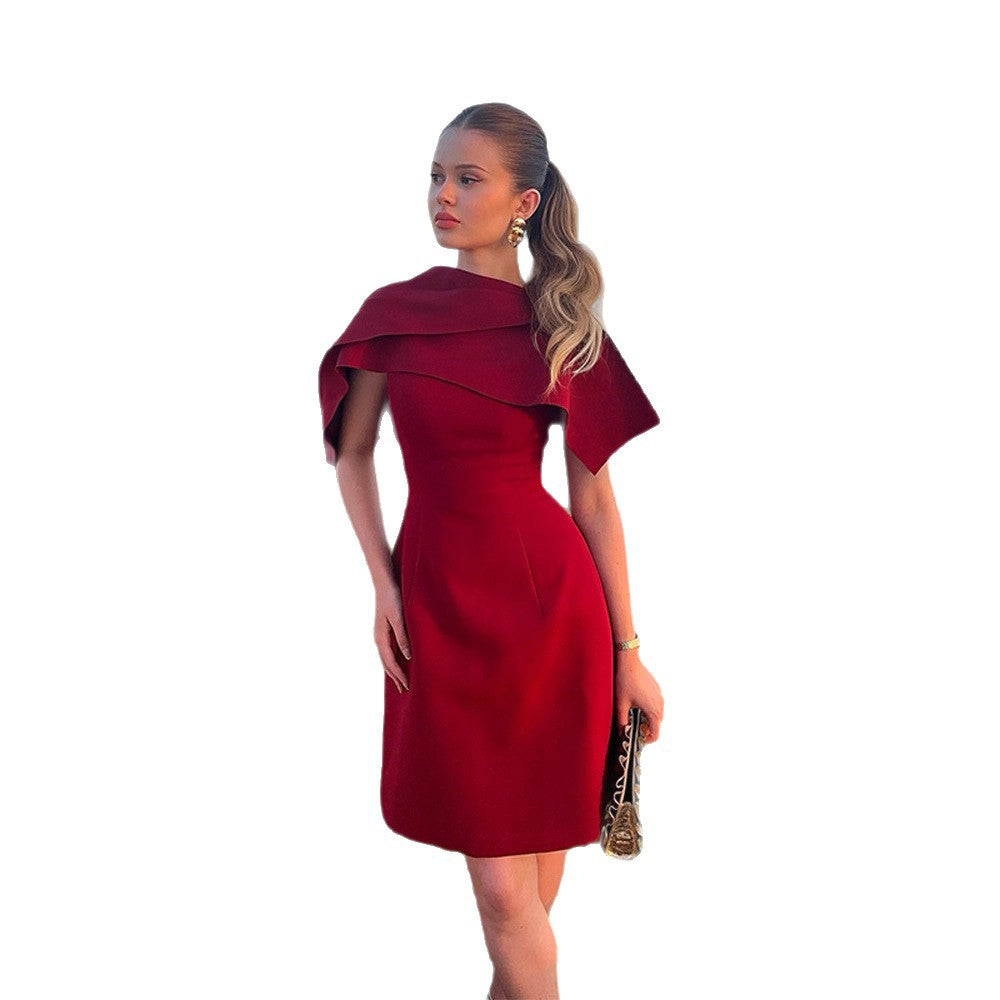 Damen Elegantes Cape-Kleid mit taillierter A-Linie und Stehkragen Nord Taschen