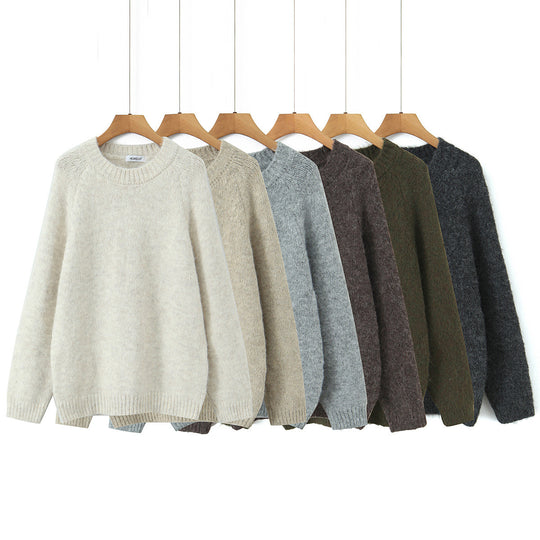 Damen Oversize Mohair‑Optik Pullover mit Rundhalsausschnitt und Raglanärmeln Nord Taschen