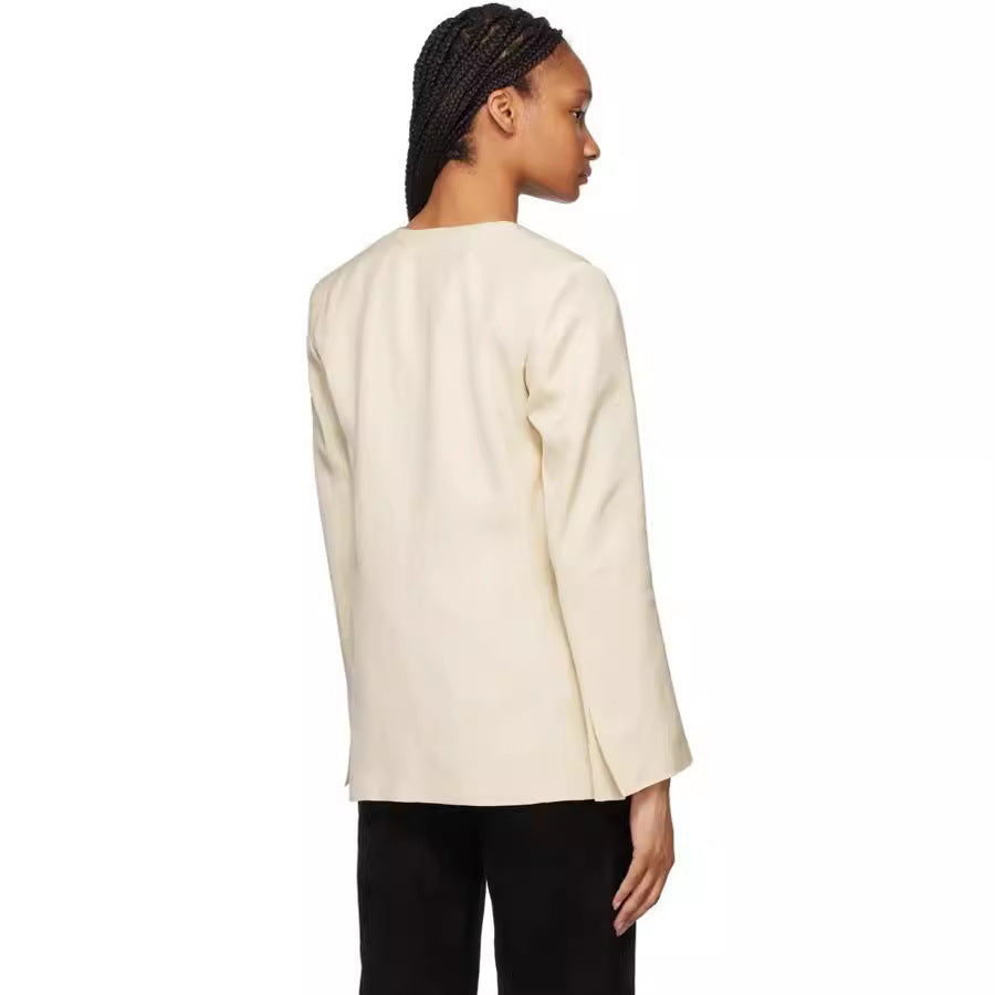 Damen Kragenloser Longblazer mit offenem Fall und Cape-Effekt Nord Taschen