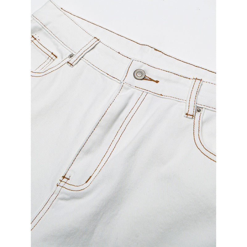Damen Weite High-Waist Culotte-Jeans mit sichtbaren Kontrastnähten Nord Taschen