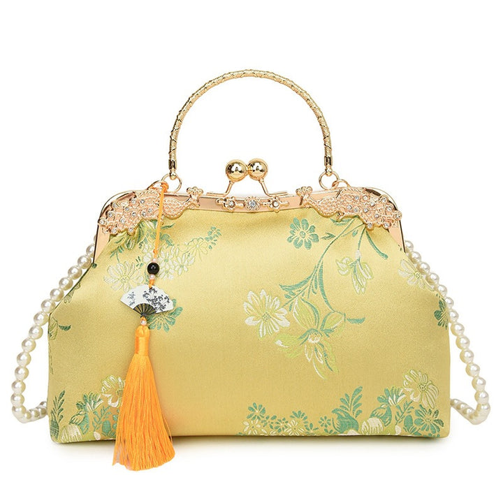 Damen elegante Clutch-Tasche mit floralen Akzenten und perlenbesetztem Tragegriff Nord Taschen