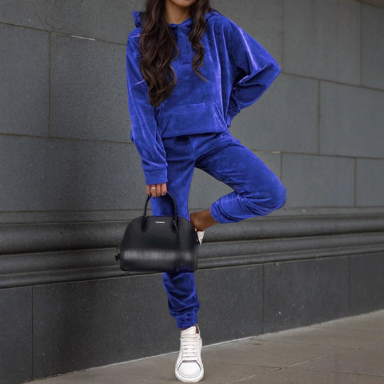 Damen Samt-Hoodie- und Jogginghose-Set mit Oversize-Schnitt Nord Taschen
