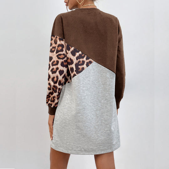 Damen Oversize-Sweatkleid mit Colorblock-Design und Leopardenärmeln Nord Taschen