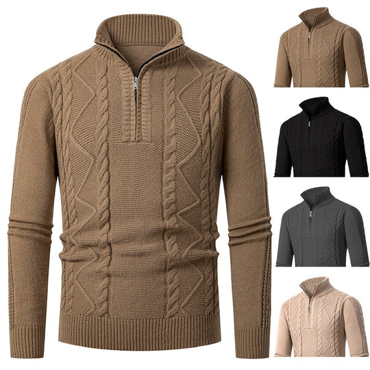 Herren Premium-Kabelstrick-Halbzippullover mit hohem Stehkragen und Strukturmix Nord Taschen