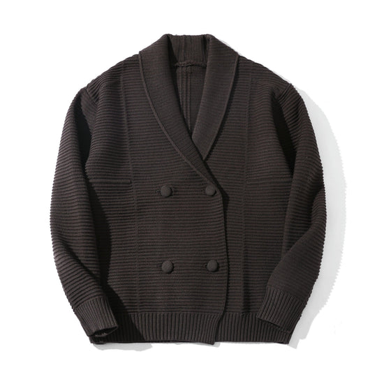 Damen Doppelreihige Strickcardigan mit Schalkragen und Strukturstrick Nord Taschen