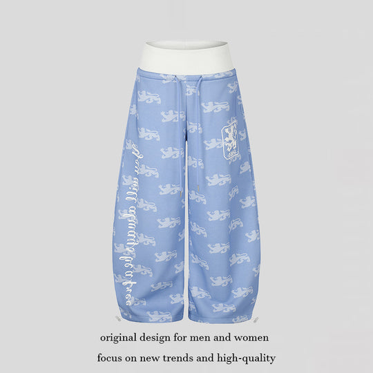 Damen Weite Culotte‑Palazzohose aus Sweat mit hohem Rippbund, Tunnelzug und heraldischem Wappenprint Nord Taschen