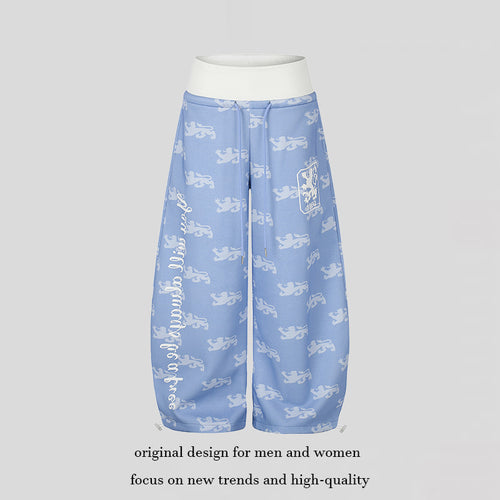 Damen Weite Culotte‑Palazzohose aus Sweat mit hohem Rippbund, Tunnelzug und heraldischem Wappenprint Nord Taschen