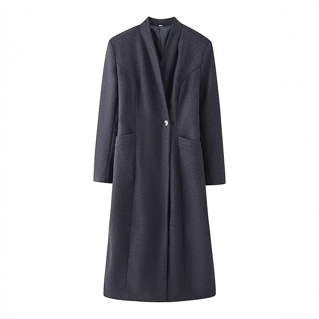 Damen Schlichter Midi-Mantel aus Wollmix mit V‑Kragen, Taillierungsnähten und seitlichen Eingrifftaschen Nord Taschen