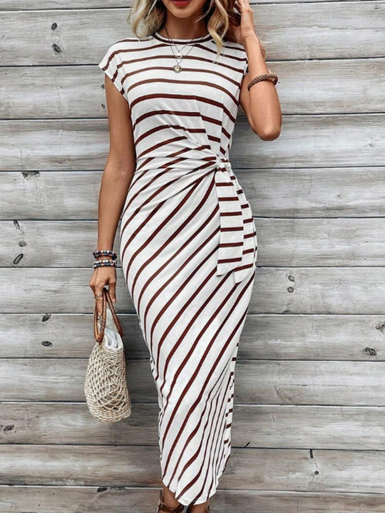 Damen Wickelkleid im modernen Streifenlook mit Taillenknoten