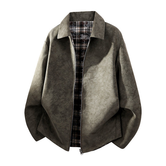 Herren Oversize Hemdjacke im Wildleder-Look mit karierter Flanell-Innenfütterung Nord Taschen