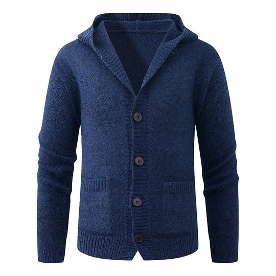 Herren Kapuzen-Strickcardigan aus Thermo-Feinstrick mit durchgehender Knopfleiste und Eingrifftaschen Nord Taschen