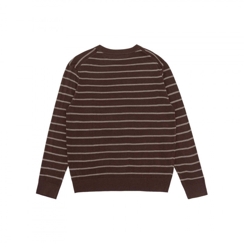 Unisex Leichter Feinstrickpullover mit Rundhalsausschnitt, feinen Querstreifen und geripptem Saum Nord Taschen
