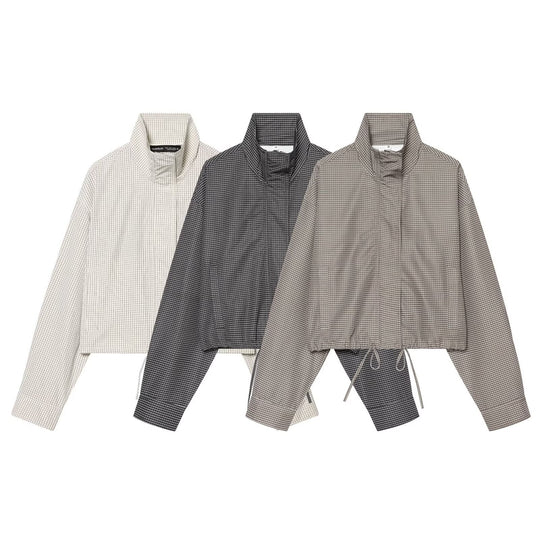 Damen Kurzgeschnittene Oversize-Windjacke mit Stehkragen und Tunnelzug Nord Taschen