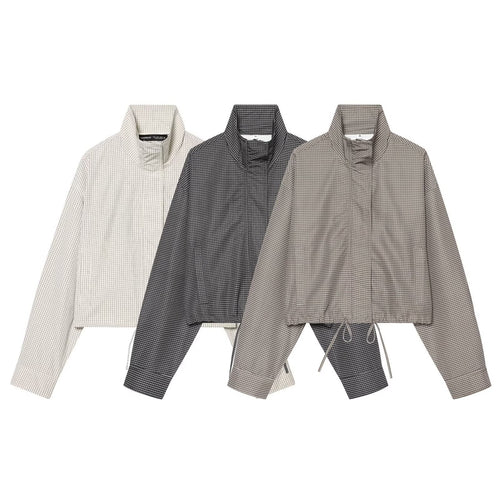 Damen Kurzgeschnittene Oversize-Windjacke mit Stehkragen und Tunnelzug Nord Taschen