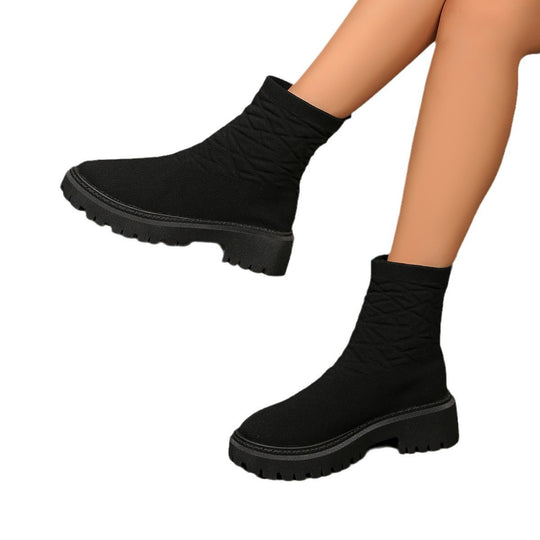 Damen Strick‑Sock‑Boots mit elastischem Schaft und grober Lug‑Sohle Nord Taschen