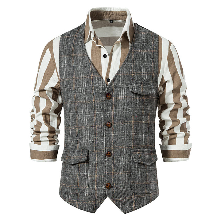 Herren kariertes Wollmix Gilet mit Brusttasche und aufgesetzten Seitentaschen Nord Taschen